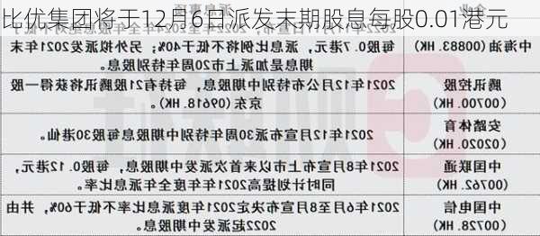 比优集团将于12月6日派发末期股息每股0.01港元