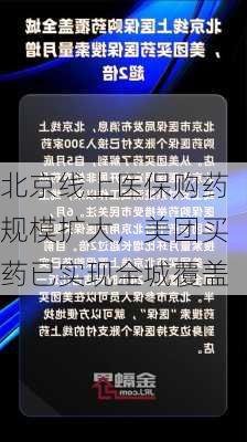 北京线上医保购药规模扩大，美团买药已实现全城覆盖