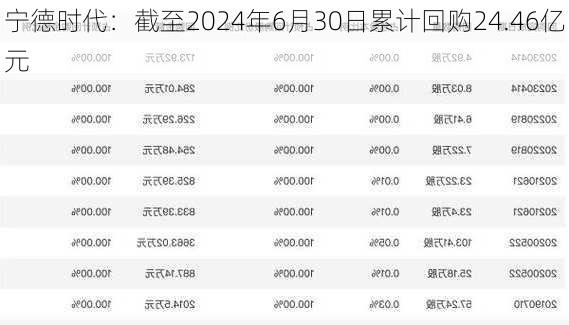 宁德时代：截至2024年6月30日累计回购24.46亿元