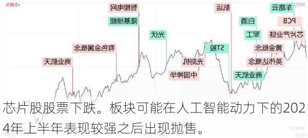 芯片股股票下跌。板块可能在人工智能动力下的2024年上半年表现较强之后出现抛售。