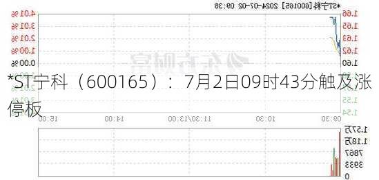 *ST宁科（600165）：7月2日09时43分触及涨停板