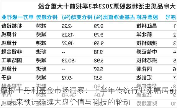 摩根士丹利基金市场洞察：上半年传统行业涨幅居前，未来预计延续大盘价值与科技的轮动