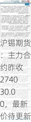 沪锡期货：主力合约昨收 274030.00，最新价待更新