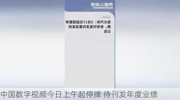 中国数字视频今日上午起停牌 待刊发年度业绩