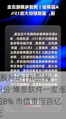 A股异动 | 拟回购股份 博思软件一度涨超8% 市值重回百亿元