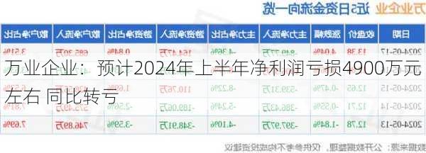 万业企业：预计2024年上半年净利润亏损4900万元左右 同比转亏