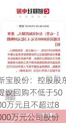 新宝股份：控股股东提议回购不低于5000万元且不超过8000万元公司股份