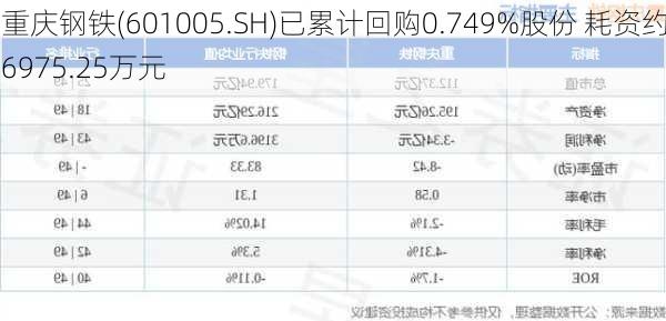 重庆钢铁(601005.SH)已累计回购0.749%股份 耗资约6975.25万元