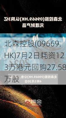 北森控股(09669.HK)7月2日耗资123万港元回购27.58万股