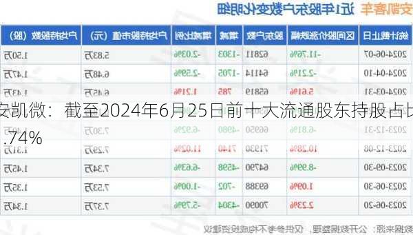 安凯微：截至2024年6月25日前十大流通股东持股占比1.74%