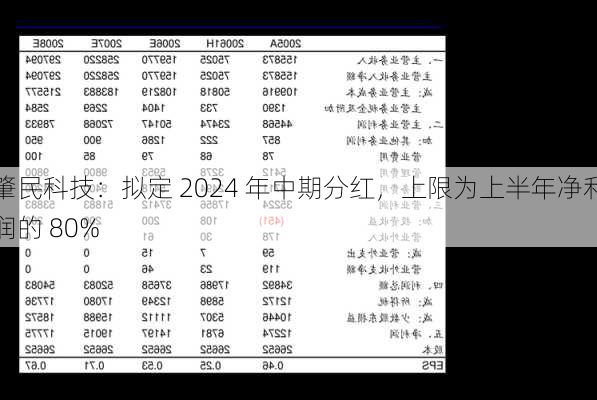 肇民科技：拟定 2024 年中期分红，上限为上半年净利润的 80%