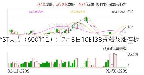 *ST天成（600112）：7月3日10时38分触及涨停板