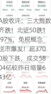 A股收评：三大指数齐跌！北证50跌1.97%，免税概念逆市爆发！超3700股下跌，成交5804亿较昨日缩量643亿