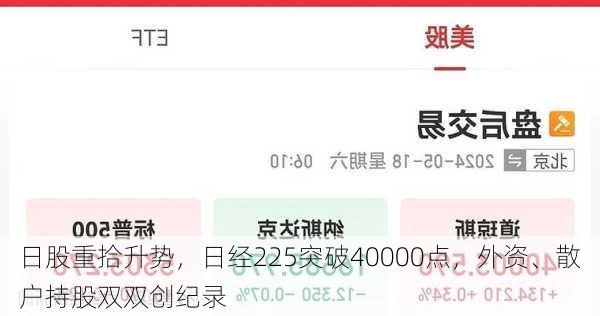 日股重拾升势，日经225突破40000点，外资、散户持股双双创纪录