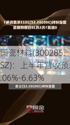 国瓷材料(300285.SZ)：上半年营收预增1.06%-6.63%