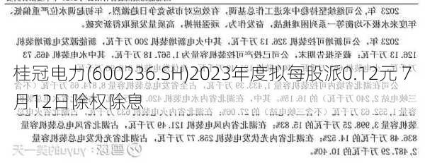 桂冠电力(600236.SH)2023年度拟每股派0.12元 7月12日除权除息