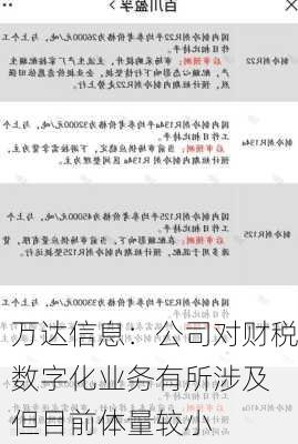 万达信息：公司对财税数字化业务有所涉及 但目前体量较小