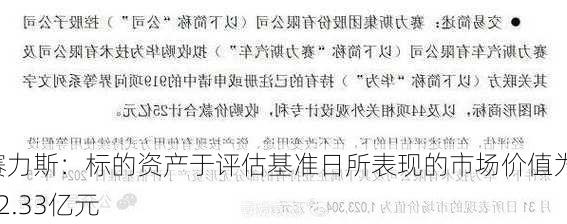 赛力斯：标的资产于评估基准日所表现的市场价值为102.33亿元