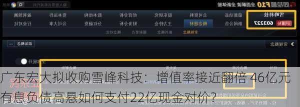 广东宏大拟收购雪峰科技：增值率接近翻倍 46亿元有息负债高悬如何支付22亿现金对价？