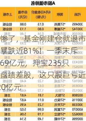 太惨了，基金刚建仓就退市，暴跌近81%！一季末斥资69亿元，押宝235只小盘绩差股，这只股巨亏近120亿元