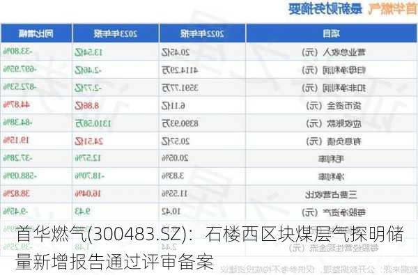 首华燃气(300483.SZ)：石楼西区块煤层气探明储量新增报告通过评审备案