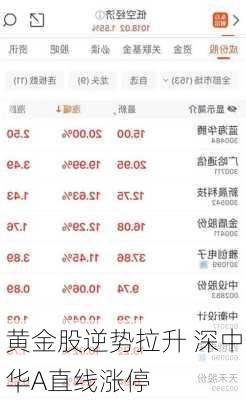 黄金股逆势拉升 深中华A直线涨停