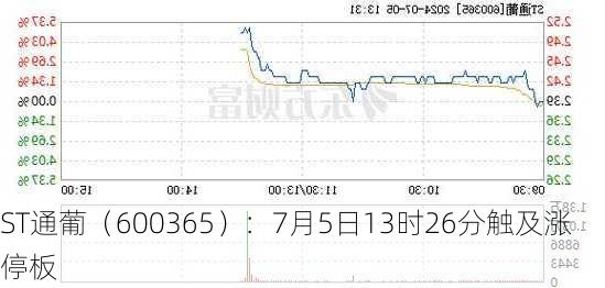 ST通葡（600365）：7月5日13时26分触及涨停板