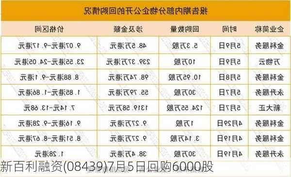 新百利融资(08439)7月5日回购6000股