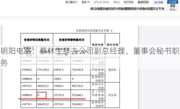 明阳电路：蔡林生辞去公司副总经理、董事会秘书职务