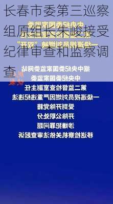 长春市委第三巡察组原组长朱峻接受纪律审查和监察调查