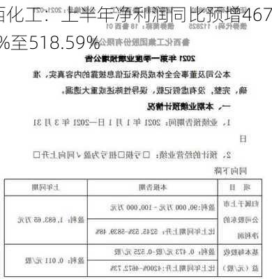 鲁西化工：上半年净利润同比预增467.04%至518.59%