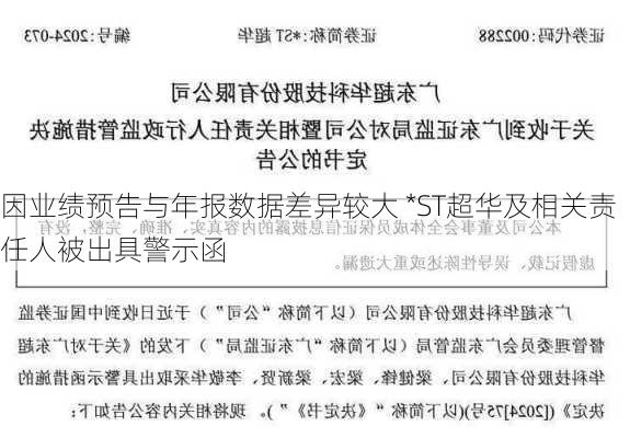 因业绩预告与年报数据差异较大 *ST超华及相关责任人被出具警示函