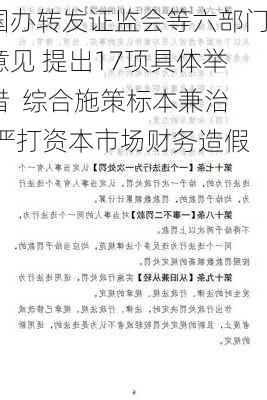 国办转发证监会等六部门意见 提出17项具体举措  综合施策标本兼治 严打资本市场财务造假