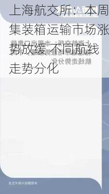 上海航交所：本周集装箱运输市场涨势放缓 不同航线走势分化