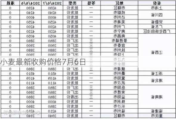 小麦最新收购价格7月6日