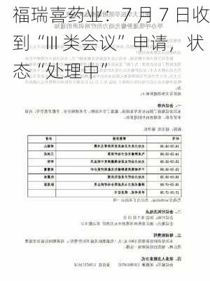 福瑞喜药业：7 月 7 日收到“III 类会议”申请，状态“处理中”