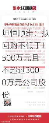 坤恒顺维：拟回购不低于1500万元且不超过3000万元公司股份