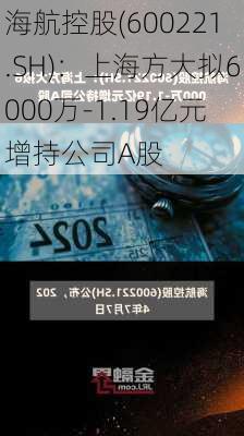 海航控股(600221.SH)：上海方大拟6000万-1.19亿元增持公司A股