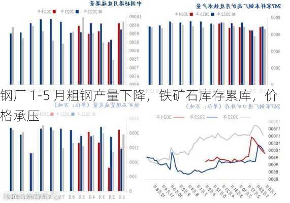 钢厂 1-5 月粗钢产量下降，铁矿石库存累库，价格承压