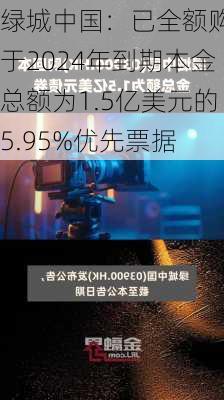 绿城中国：已全额购回于2024年到期本金总额为1.5亿美元的5.95%优先票据