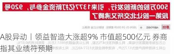 A股异动丨领益智造大涨超9% 市值超500亿元 券商指其业绩符预期