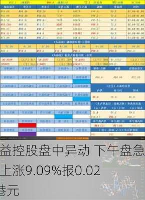 恒益控股盘中异动 下午盘急速上涨9.09%报0.024港元