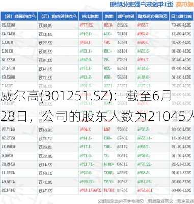 威尔高(301251.SZ)：截至6月28日，公司的股东人数为21045人