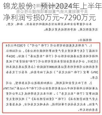 锦龙股份：预计2024年上半年净利润亏损0万元~7290万元