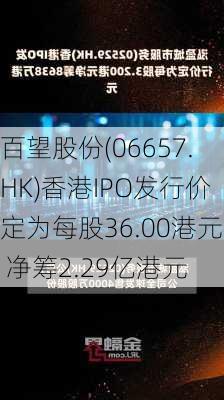 百望股份(06657.HK)香港IPO发行价定为每股36.00港元 净筹2.29亿港元