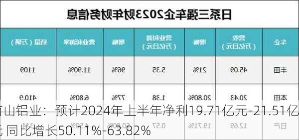 南山铝业：预计2024年上半年净利19.71亿元-21.51亿元 同比增长50.11%-63.82%