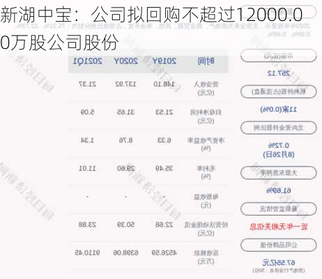 新湖中宝：公司拟回购不超过12000.00万股公司股份