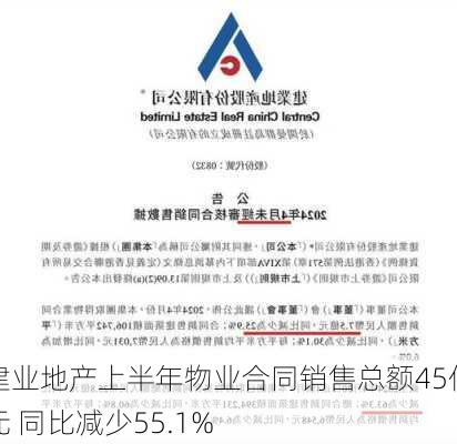 建业地产上半年物业合同销售总额45亿元 同比减少55.1%