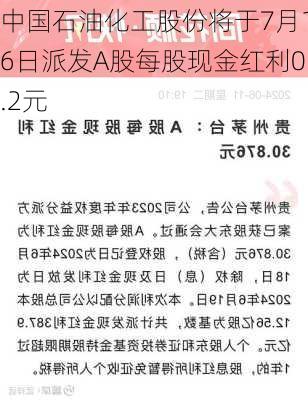 中国石油化工股份将于7月16日派发A股每股现金红利0.2元