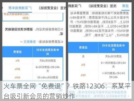 火车票全网“免费退”？铁路12306：系某平台吸引新会员的营销炒作